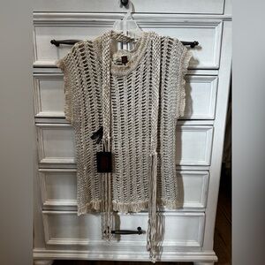 Stefanel Beige Knit Crochet Swim Coverup NWT one size
